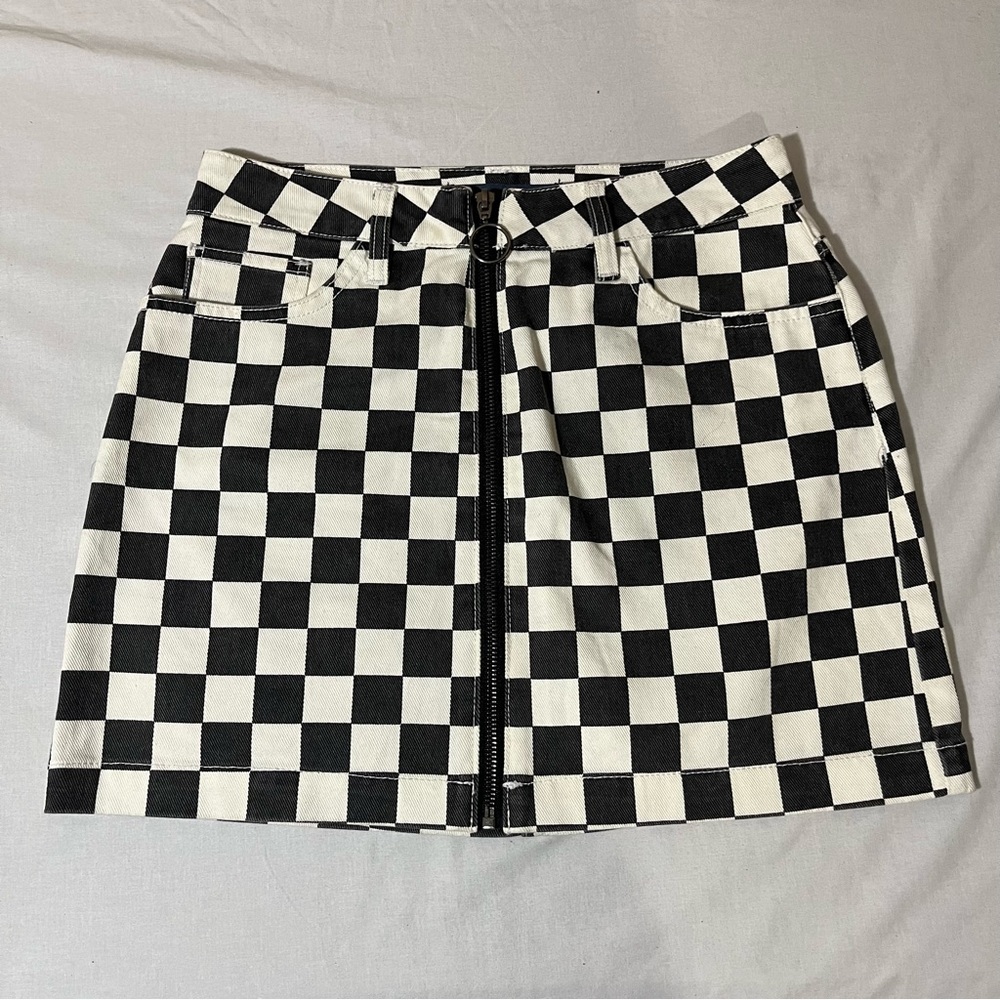 SOLD Indigo Rising ZipUp Black & White Checkered Skirt